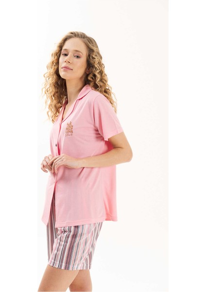 Gömlek Yaka Viskon 3'lü Kadın Pijama Takımı