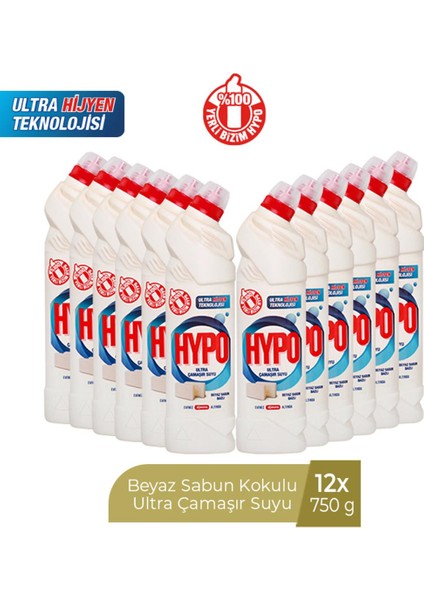 Hyper Hypo Ultra Çamaşır Suyu Beyaz Sabun Kokulu 750 ml x 12 Adet