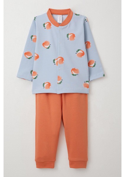 Kız Bebek Pijama Takımı Meyve Desenli 4 Ay-1 Yaş, Buz Mavisi