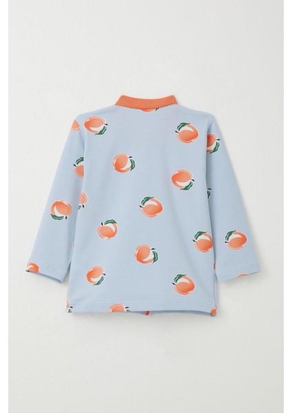 Kız Bebek Pijama Takımı Meyve Desenli 4 Ay-1 Yaş, Buz Mavisi