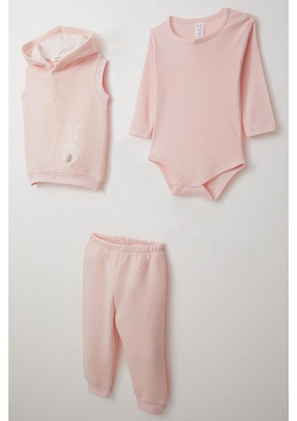 Kız Bebek Zıbınlı 3 Lü Takım Tavşancık Nakışlı Ponponlu Kapüşonlu 4 Ay-1 Yaş, Pudra fiyatları