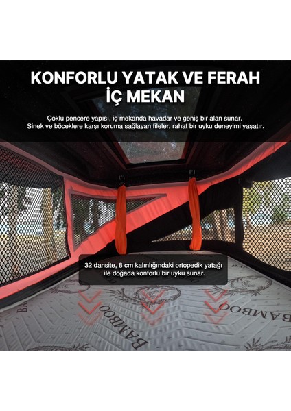 2 Kişilik Araç Üstü Çadır Cam Tavanlı Tüm Araçlara Uyumlu 4 Mevsim Termal Çadır 210X130CM