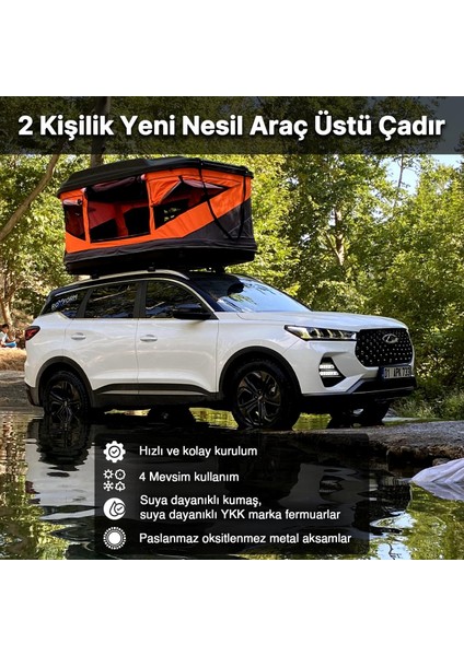 2 Kişilik Araç Üstü Çadır Cam Tavanlı Tüm Araçlara Uyumlu 4 Mevsim Termal Çadır 210X130CM