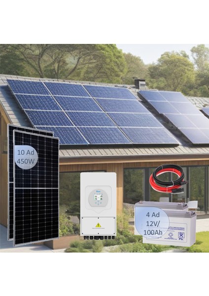 Güneş Enerji Paketi Villa Hibrit Şebeke+Akü 4500DC/5000AC Villa Bağ Evi Yazlık Çiftlik