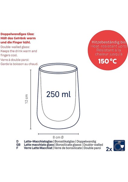 Fontana Çift Cidarlı Latte-Macchiato Bardağı 2'li 250 ml