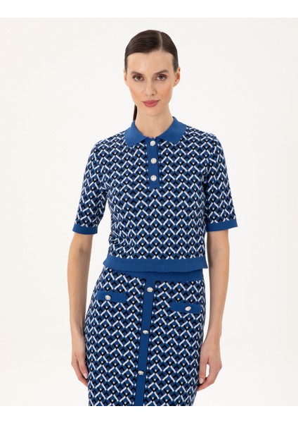 Kadın Saks Crop Top Kazak 50290547-VR045