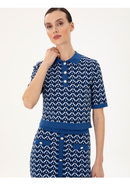 Kadın Saks Crop Top Kazak 50290547-VR045 modelleri