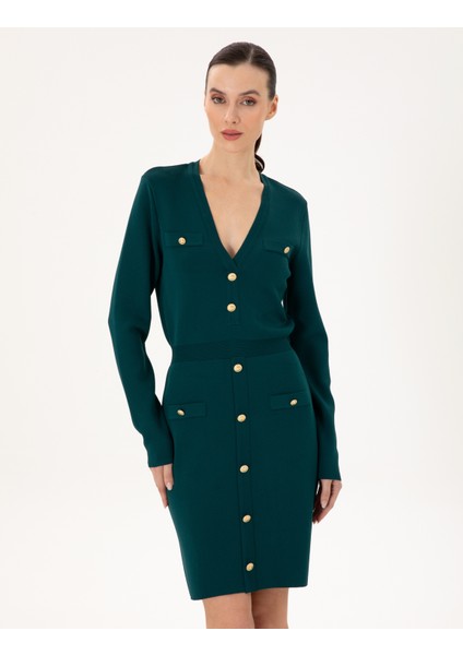 Kadın Koyu Yeşil Slim Fit Triko Elbise 50290605-VR079 fiyatları