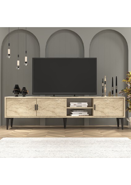 Marin Tv Ünitesi Tv Sehpası 180 cm Traverten ( Mermer Desen )