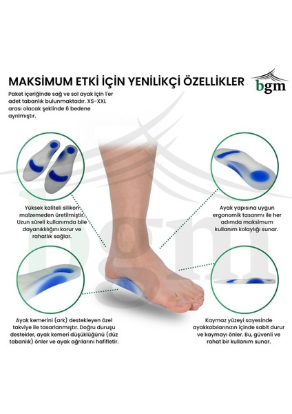 Ortopedik Silikon Tabanlık - Ark Takviyeli - Düz Taban Destekli Silikon Ayakkabı Tabanlığı