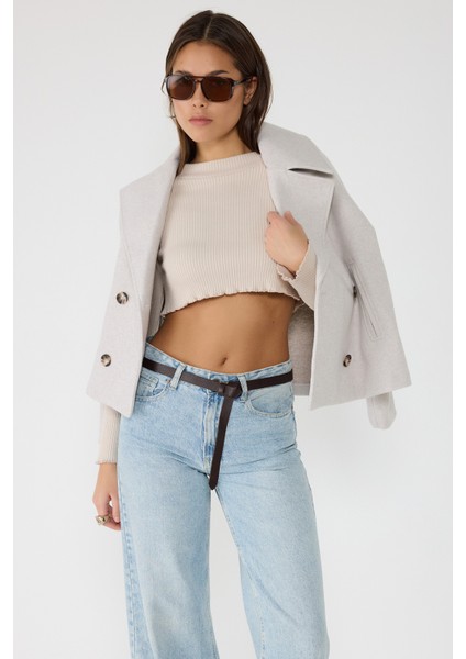 Bisiklet Yaka Fitilli Triko Crop Top