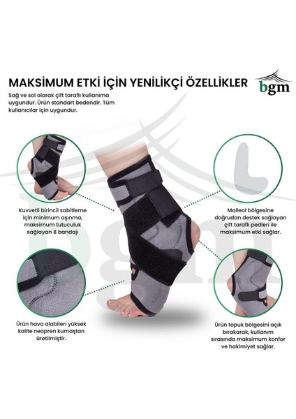 Malleol Destekli Ayak Bilekliği Gri 8 Bandajlı