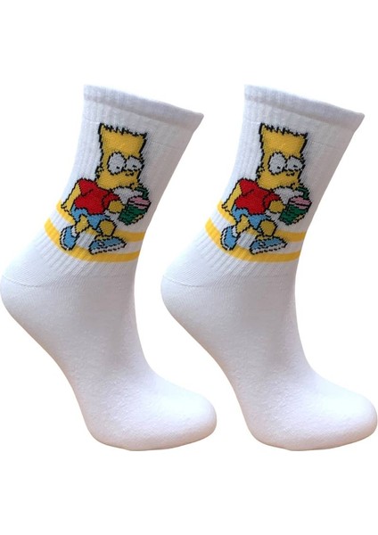 Simpson Çizgi Film Karakter Desenli Kolej Çorap
