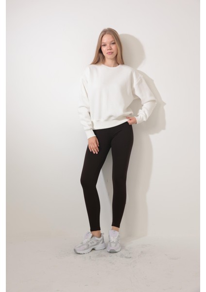 Ekru Sırtı Etnik Çiçek Nakış Işlemeli Bisiklet Yaka Sweatshirt - 2438 fiyatları