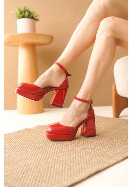 Kadın Gander Platformlu Topuklu Ayakkabı - Kırmızı-Rugan