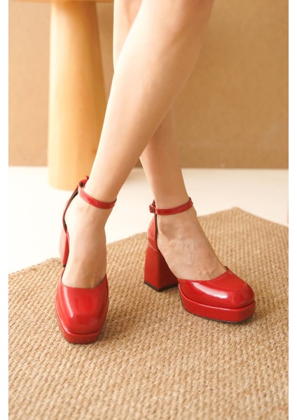 Kadın Gander Platformlu Topuklu Ayakkabı - Kırmızı-Rugan fırsatları