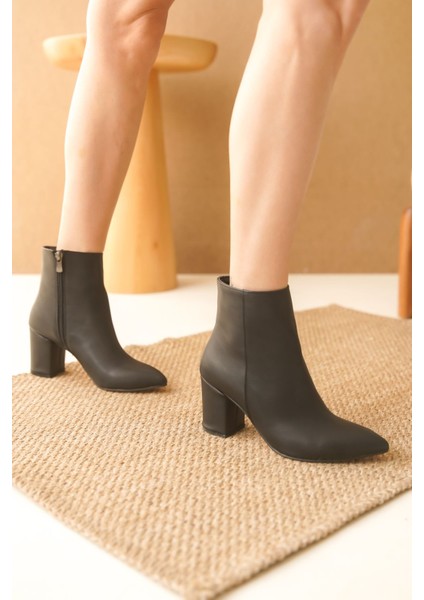 Kadın Fidel Kısa Topuklu Bot - Siyah-Deri