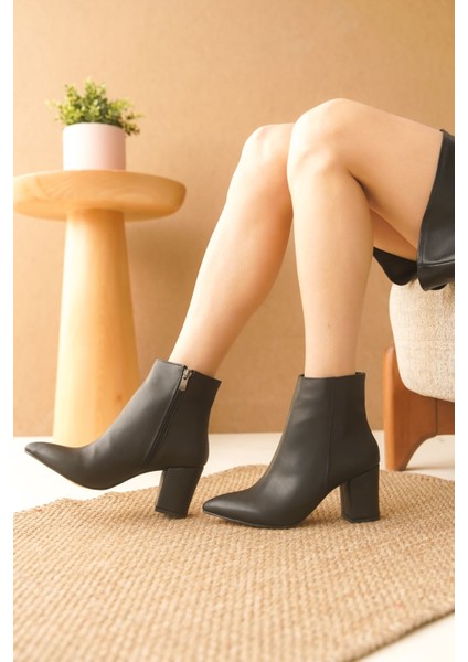 Kadın Fidel Kısa Topuklu Bot - Siyah-Deri fiyatları