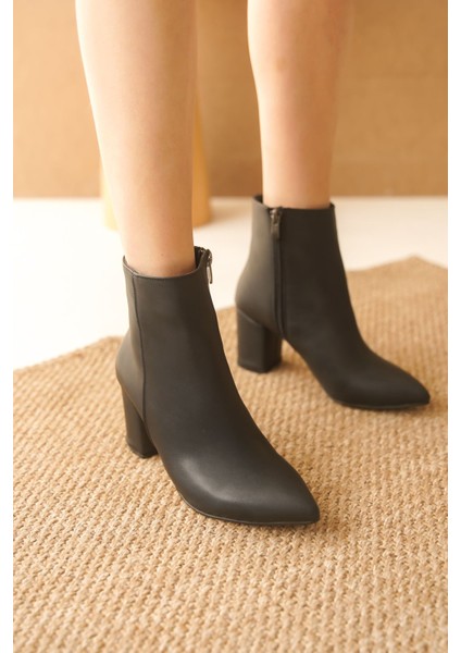 Kadın Fidel Kısa Topuklu Bot - Siyah-Deri fırsatları