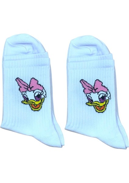 Mrs. Daisy Duck Çizgi Film Karakter Desenli Kolej Çorap