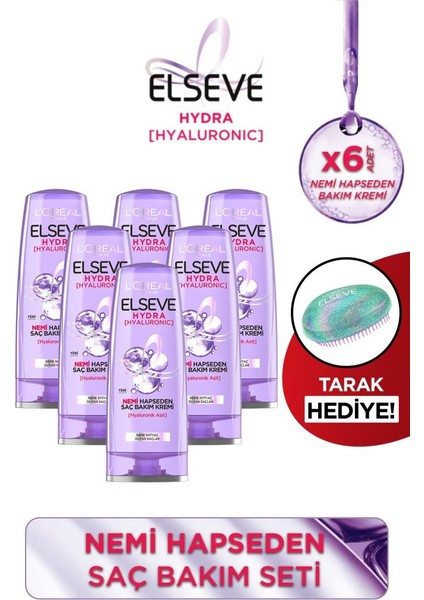 6'lı L'oréal Paris Elseve Hydra [hyaluronic] Nemi Hapseden Saç Bakım Kremi 360ML + Elseve Hydra Pure Yumurta Tarak fiyatları