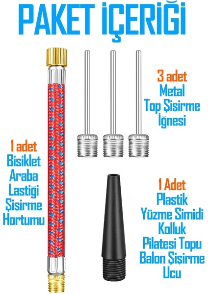 5'li Set Top Şişirme Iğnesi Seti Voleybol Basketbol Futbol Bisiklet Pilates Şişirme Seti
