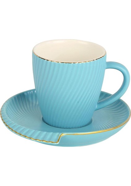 Çizgi Kavis Desenli Turkuaz Fincan Takımı MTFK.0094