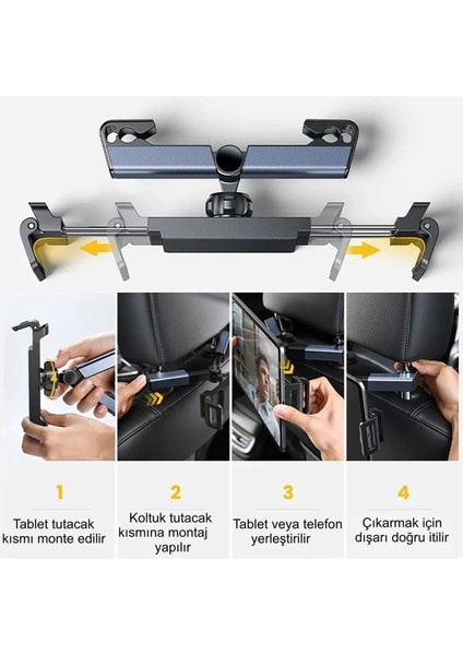 Araç Arka Koltuk Kafalığı Tablet Telefon Tutucu Koltuk Arkası Telefon Tablet Tutucu Güçlü Klips ve Uyumlu Tasarım