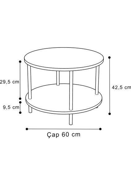 Egemodüler Yuvarlak Orta Sehpa Gazetelik Ahşap Ayaklı Sehpa Iki Raflı Sehpa