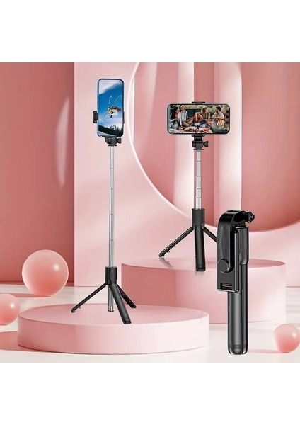 Üç Ayaklı Standlı Tripod Selfie Çubuğu 360 Derece Dönebilen Vlog Çekimi Canlı Yayın Braketi