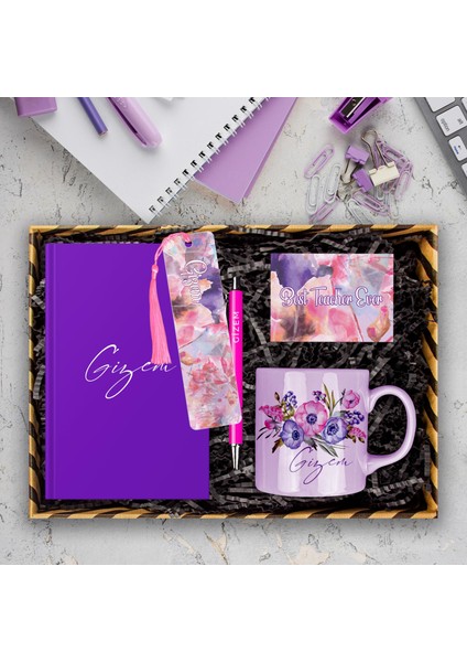 Öğretmenlere Özel Tasarım Defter & Kalem & Kupa & Akrilik Kitap Ayracı Hediye Kutusu 114390