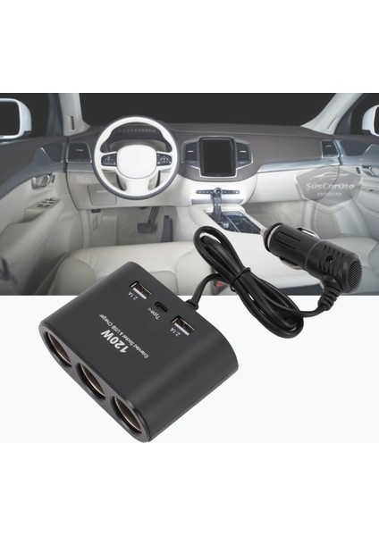 Üniversal 3 Lü Çakmak Soketi 120W Çakmaklık Çoğaltıcı 2 USB 1 Type-C Araç Şarj Cihazı Çakmaklık Şarj Çakmak Çoklayıcı 12V/24V