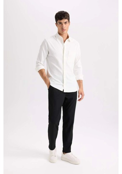 Basic Düz Beli Lastikli Bağcıklı Cepli Jogger Düz Paça Siyah Pantolon D8640AX24AU