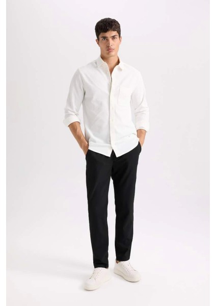 Basic Düz Beli Lastikli Bağcıklı Cepli Jogger Düz Paça Siyah Pantolon D8640AX24AU