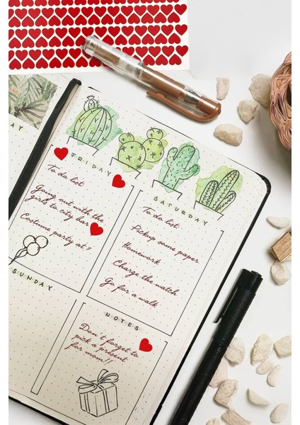 Kırmızı Kalpler Hediye Paketi Sticker, Sticker Su Geçirmez 180 Adet (2 Cm)