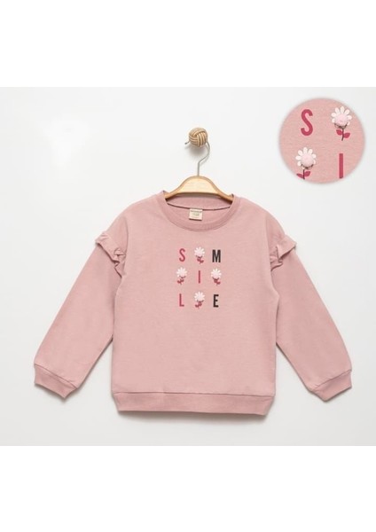 Çiçek Detaylı %100 Pamuk Kız Çocuk Sweatshirt 5-6 Yaş