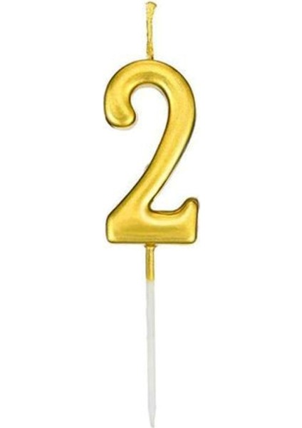 2 Rakam Pasta Mumu Doğum Günü Mumu 7 cm Gold Renk