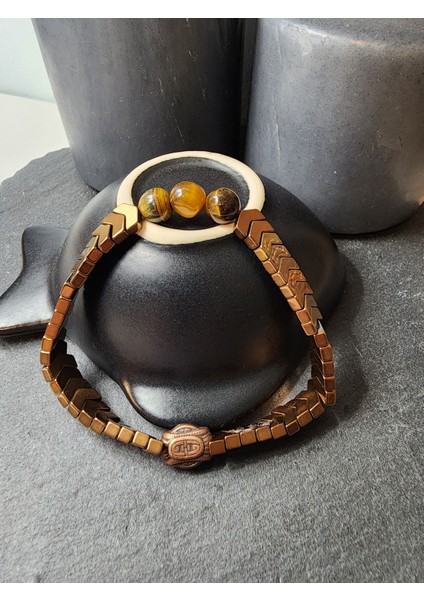 Kaplan Gözü ve Hematit Orjinal Doğal Taş Kadın ve Erkek Bileklik / Azim, Cesaret, Sağlık fiyatları