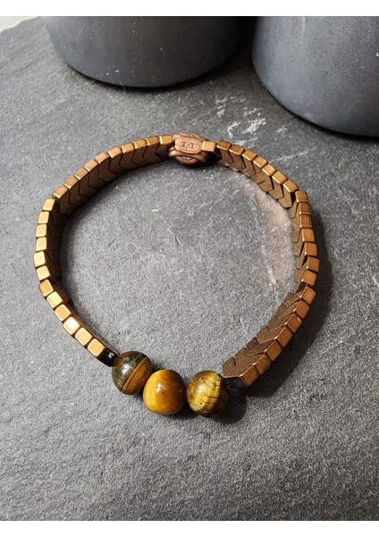 Kaplan Gözü ve Hematit Orjinal Doğal Taş Kadın ve Erkek Bileklik / Azim, Cesaret, Sağlık modelleri