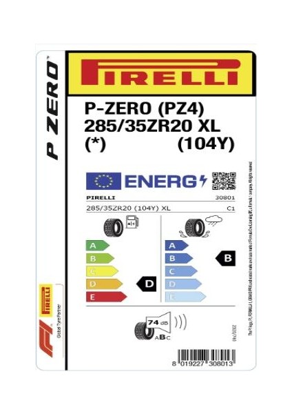285/35Z R20 (104Y) Xl P-Zero (*) (Pz4) Oto Yaz Lastiği (Üretim Yılı : 2023)
