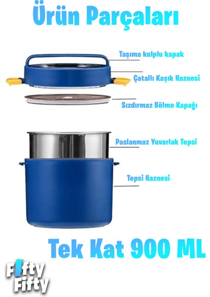 Tek Kat Yuvarlak Bento Lunch Box Ofis-Okul Için Yeni Nesil Sefer Tası -FFLBOX5431KAT