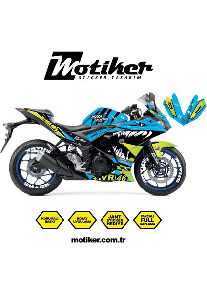 Yamaha Yzf R25 Rossi Köpek Balığı Shark Sticker Etiket Kaplama Modeli Açık Mavi