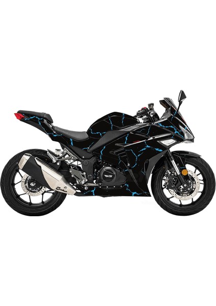 Rks R250 Şimşek Desen Kaplama Motosiklet Sticker Etiket Modeli - Mavi