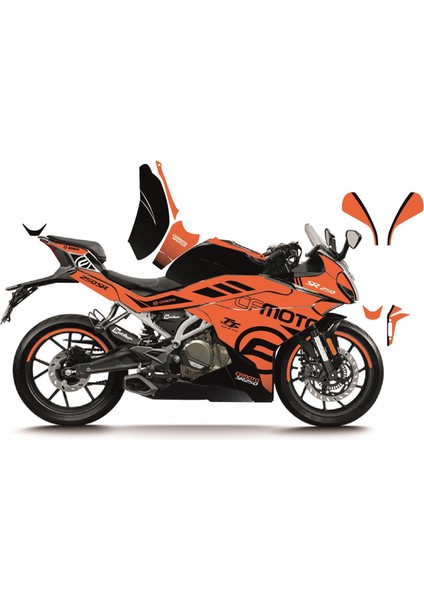 Cfmoto 250SR "turuncu - Siyah" racıng model Parçalı Motosıklet Kaplama Stıcker Etıket Modelı