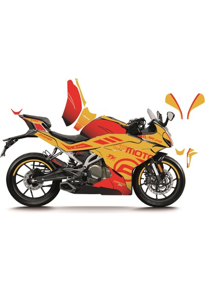 Cfmoto 250SR "sarı - Kırmızı" racıng (Gs) model Parçalı Motosıklet Kaplama Stıcker Etıket Modelı