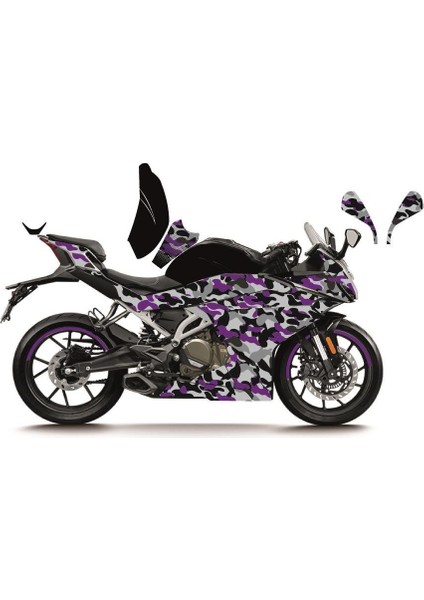 Cfmoto 250SR Mor Kamuflaj (Camouflage) Model Parçalı Motosıklet Kaplama Stıcker Etıket Modelı