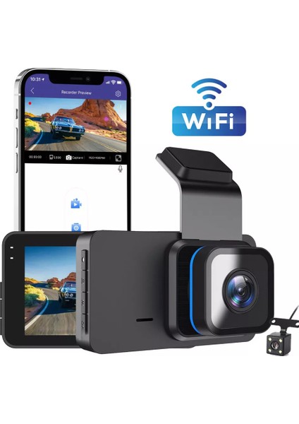 T603 Araç Kamerası 2k Video Kaydı 3inç Ekranlı Wifi App Kontrol + Gece Görüşü Geri Görüş Kamerası