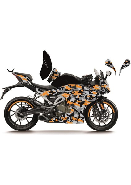Cfmoto 250SR Turuncu Kamuflaj (Camouflage) Model Parçalı Motosıklet Kaplama Stıcker Etıket Modelı