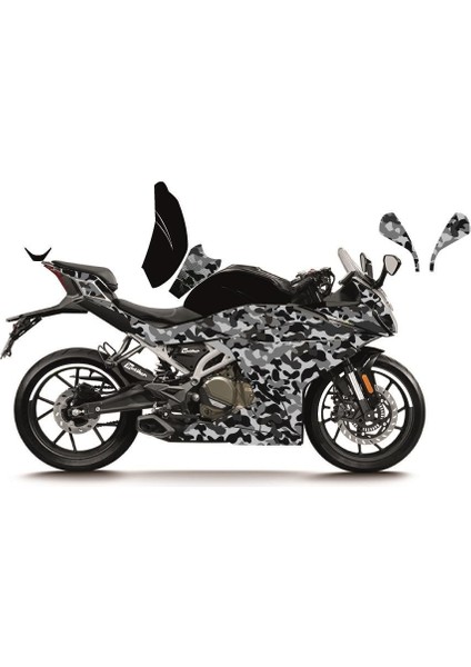 Cfmoto 250SR Gri Kamuflaj (Camouflage) Model Parçalı Motosıklet Kaplama Stıcker Etıket Modelı
