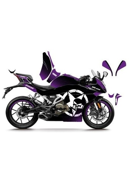 Cfmoto 250SR Mor Punısher Model Parçalı Motosıklet Kaplama Stıcker Etıket Modelı